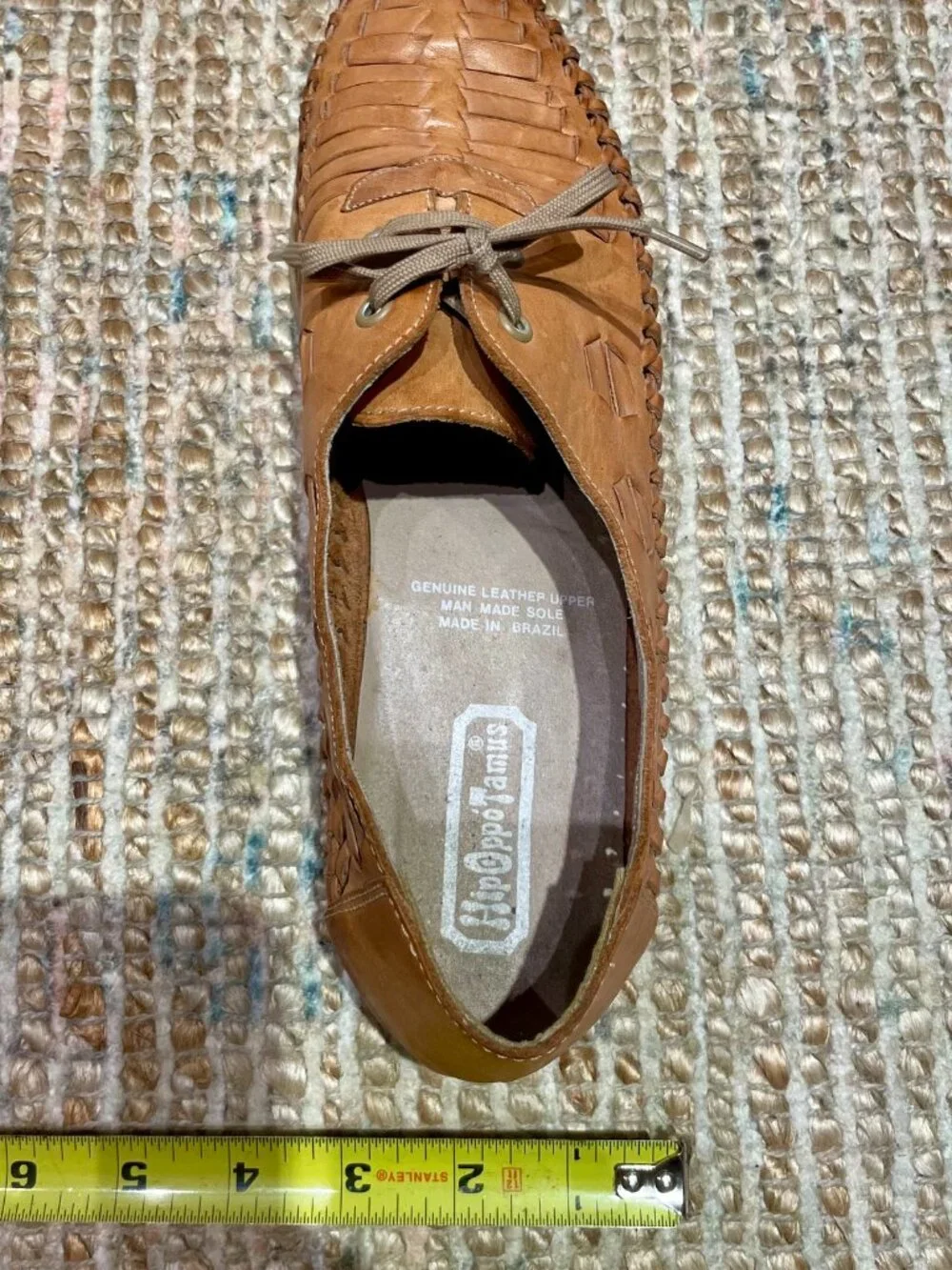 HipOppoTamus Vintage Tan Woven Leather Lace Huarache Oxfords Hand Made in Brazil